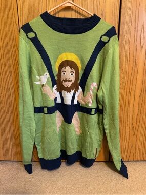 Tipsy Elves Jesus Christmas Sweater Green Navy Ugly Christmas Sweater